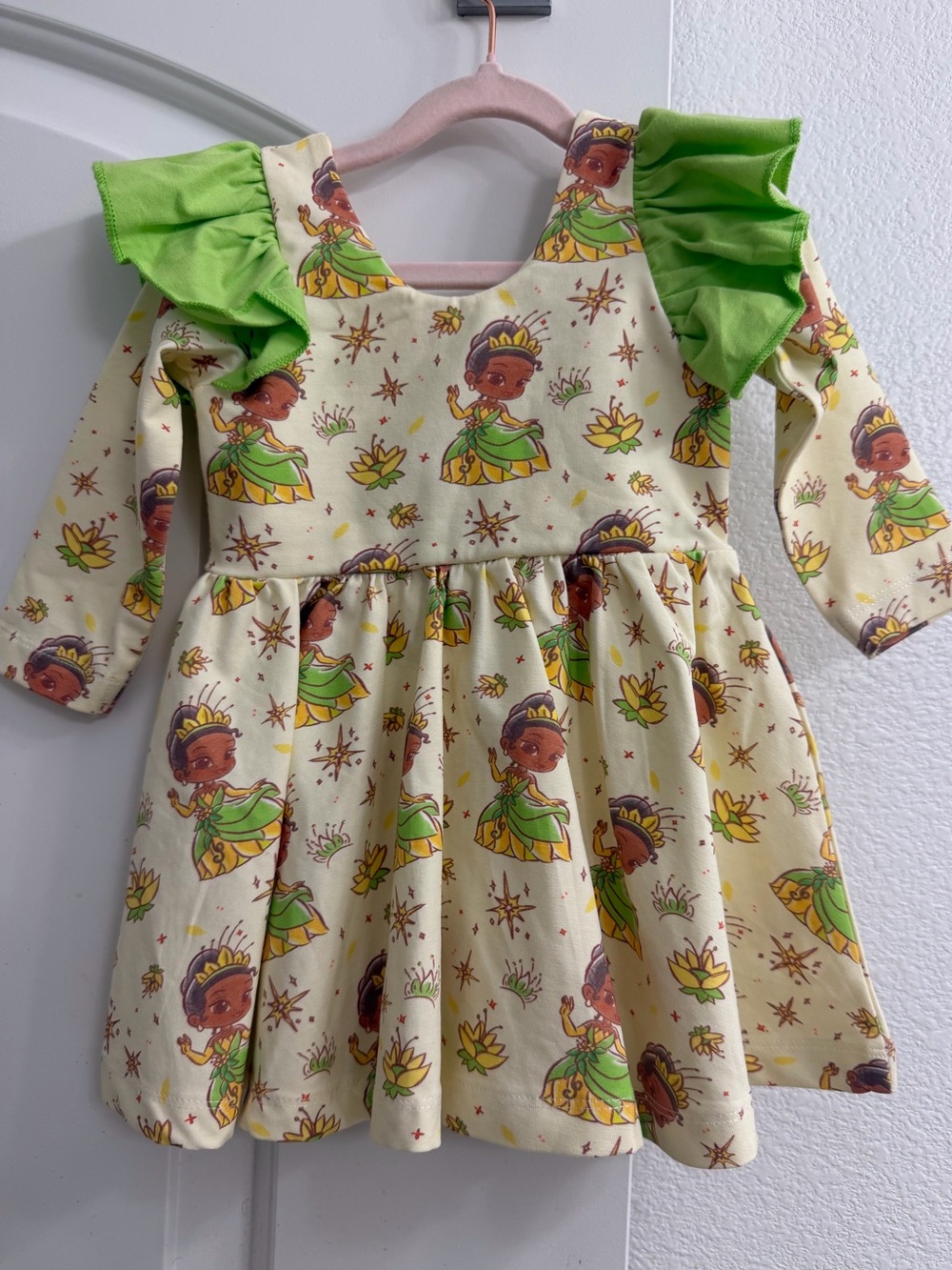 Disney Cream and Green Princess Ruffle-Sleeve Dress